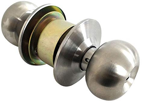 Pomello per porta senza chiave con pulsante di rotazione per camera da letto e bagno, maniglia interna rotonda in acciaio inox, facile installazione, design moderno, pulsante di bloccaggio Me