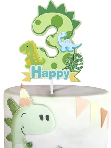 Tourima Dino Torten Deko 3. Geburtstag Junge & Mädchen, Cake Topper für Kinder, Deko 3. Geburtstag Mädchen, Geburtstagsdeko 3 Jahre Junge, Kuchendeko Happy Birthday Cake Topper, Geburtstags Deko
