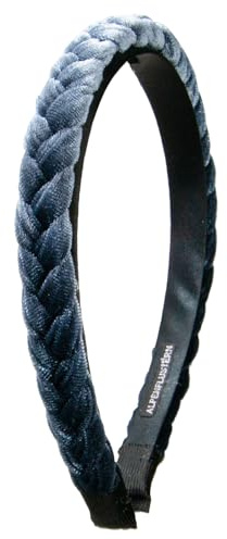 Alpenflüstern Trachten-Haarreif Samt Flechtoptik schmal - Damen Haarschmuck rutschfest, Haarband geflochten fürs Dirndl (grau-blau) ADV160