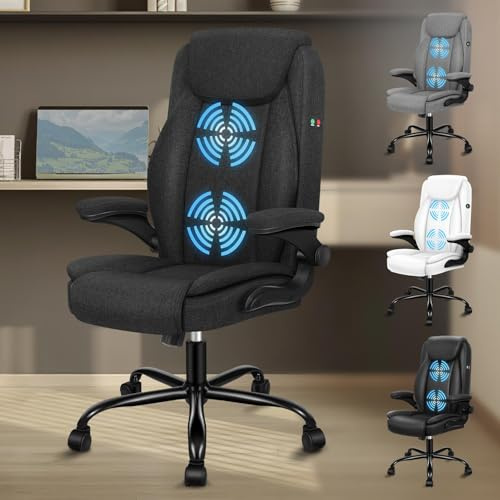 ALFORDSON Sedia Ufficio con Massaggio, Sedia Scrivania Ergonomica con Supporto Lombare, Poltrona Girevole ad Altezza Regolabile per Ufficio e Studio Sala Riunioni, Portante 150 kg, Tessuto(Nera)