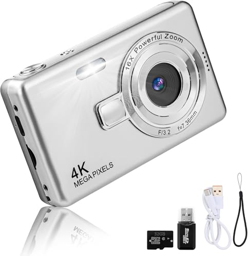 Digital Camera - 1080P FHD 44MP with 2.4 LCD Screen Compact Portable Vlogging Photo Camera with 32gb SD Card 16X Digital Zoom for Kids Teen Students Beginner
