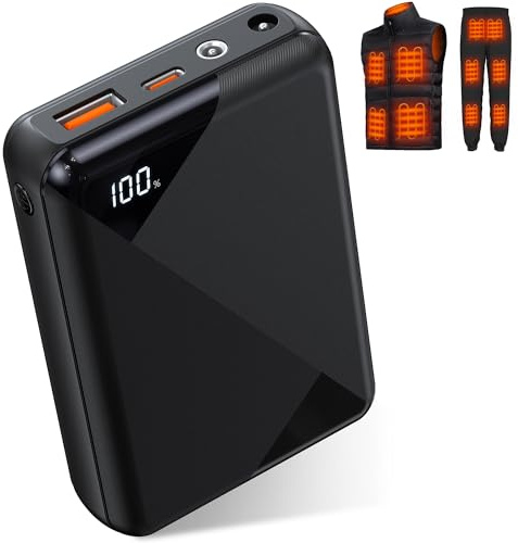 Batería externa de 12 V 18400 mAh para chaqueta calefactable, chaqueta con pantalla LCD para chaqueta térmica, conector de 12 V CC, conector de 7,4 V CC, conector USB-A/USB-C