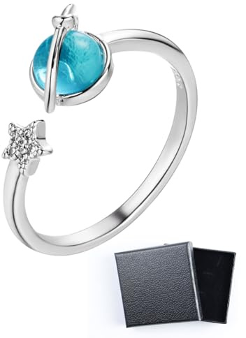 JUKOTA Anxiety Ring Silber für Damen 18 Karat Vergoldeter Angstring Offener Mondstein Ring für Anti Stress Verstellbarer Stern Mond Silber Ring Spinner Ring Fidget Ring für Anxiety