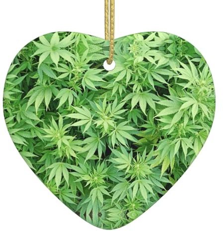 Leaves Plants Christmas Ceramic Heart Ornament,Double-Sided Printed White Porcelain Hanging Decoration With Gold String For Xmas Tree,Home,Shop,Holiday Decor