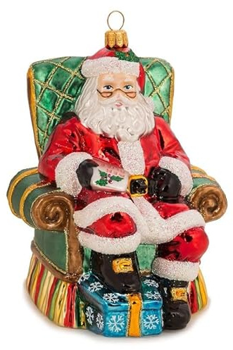 Glas Christbaumschmuck mundgeblasen handbemalt in Europa | Weihnachtsbaum Anhänger für Weihnachten | Weihnachtsbaumschmuck (Weihnachtsmann im Sessel 14,5 cm)