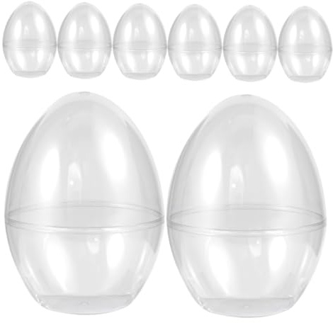 MOLUCKFU 8pcs Large Plastic Easter Egg Boxes 90x90x120mm Flat Bottom Fillable Candy Storage Containers for Easter Party Decorations and DIY Crafts