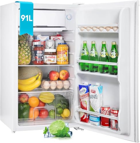 Upstreaman Under Counter Fridge, 91L Small Fridge Quiet for Bedroom and Dorms, Five Stage Temperature Control and Removable Shelves, Standard Refrigerator BR321 (White)