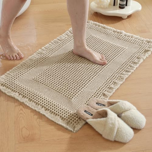 YSTELLAA Badewannenmatte 50x80cm, Antirutschmatte Badewanne Schnelltrocknend, Duschvorleger Extra Flauschig, Waschbar Badezimmerteppich, Für Badezimmer Wohnzimmer, Braun