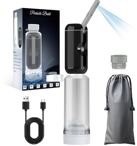 Portable Bidet for Travel, Rechargeable Travel Bidet Sprayer Fits Various Sizes of Water Bottles, Waterproof High Pressure Handheld Bidet for Women Men Personal Hygiene, Black