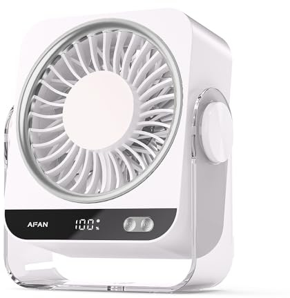 HONEYYEAR Ventilatore da tavolo silenzioso - 5 velocità e oscillazione manuale, USB-C, portatile da ufficio con batteria, ventilatore personale per ufficio, camera da letto (nero, bianco, rosa)