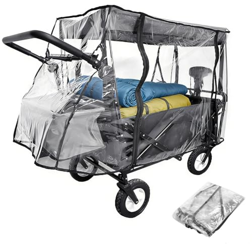 Bollerwagen Regenschutz Transparent, 115×51×75 cm mit Reißverschluss | PEVA Regenverdeck für rechteckige Falt-Bollerwagen, Schützt Gepäck vor Regen und Spritzwasser für Campingwagen Handwagen