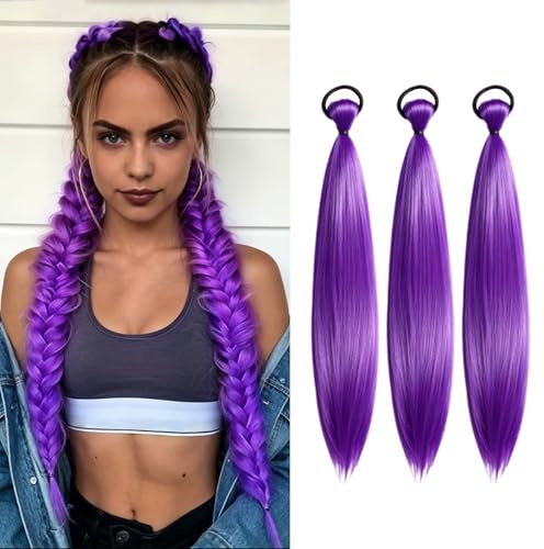 Ferizzia 3 Pièce Rajout Cheveux Tresses Violet, 65 cm Meche Violette Cheveu | Africaine Meches pour Tresses, Tresse Violette Rumi, pour Scène, Fête d'Halloween, Carnaval, Jeu de Costume