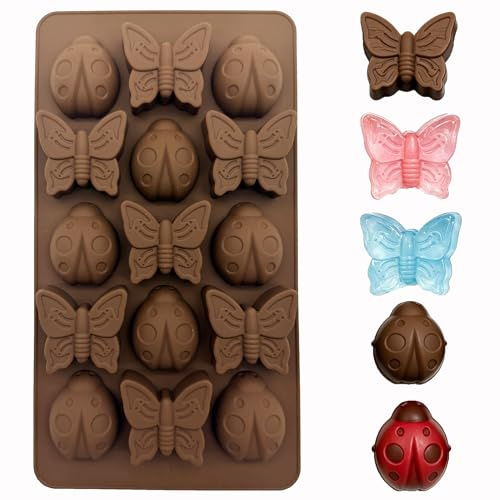 duoyif Molde Silicona Insectos Mariposa Mariquita 15 Cavidades Molde Chocolate Moldes Praliné Sin BPA Antiadherente Para Figuras Chocolate Praline Golosinas Cubitos (marrón)