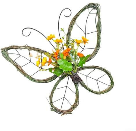 Ghirlanda di farfalle artificiali primaverili da appendere alla porta d'ingresso, decorazione per la casa per soggiorno, camera da letto, ufficio, feste, matrimoni, decorazione in rattan di plastica