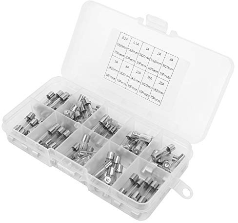 Generic Kit Assortito di Fusibili in Vetro da 100 Pezzi Fusibili Durevoli Ad Azione Rapida per Uso Industriale Tubi di Vetro da 5 X 20 Mm da 0,2 a 20 AMP
