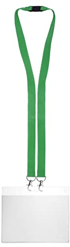 Karteo Ausweishülle DIN A6 inkl. Schlüsselband grün mit 2 Karabiner [1 Stück] Kartenhalter horizontal (148 x 105 mm) und Lanyard