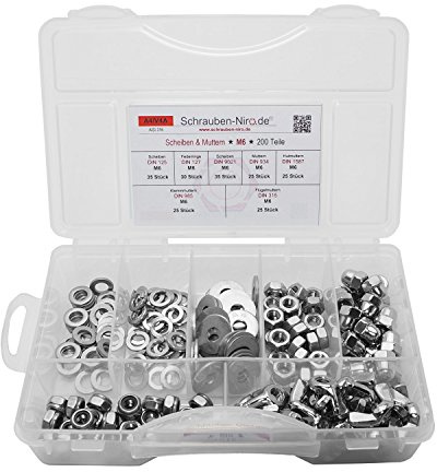 Sortiment Muttern und Scheiben M6 Edelstahl V4A DIN 934, 1587, 985, 315, 125 9021 und DIN 127, 350 Teile