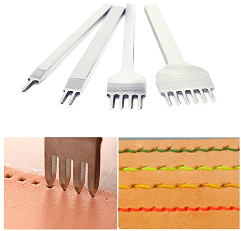 SteelFever Leder Locher Kits mit Schnellarbeitsstahl, 3mm/1/2/4/6 Prong Kohlenstoffstahl Meißel Locher Werkzeug, 4MM