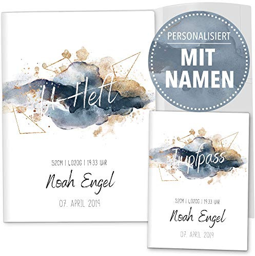 OLGS U-Heft und Impfpasshüllen Set 3-teilig | Glamour Splash stylische Schutzhüllen für den Untersuchungsheft & Impfpass | Geschnkidee mit Namen und Geburtsdatum (Uhefthüllen personalisiert, 06)