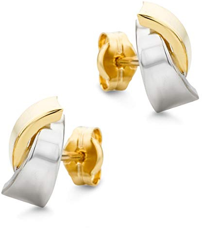 OROVI Ohrringe Gold- 14 karat (585) Gelbgold und Weißgold – Ohrstecker Gold Bicolor, Hypoallergene goldene Ohrringe Damen, Schmuck Damen, Goldschmuck- inkl. edler Schmuckbox