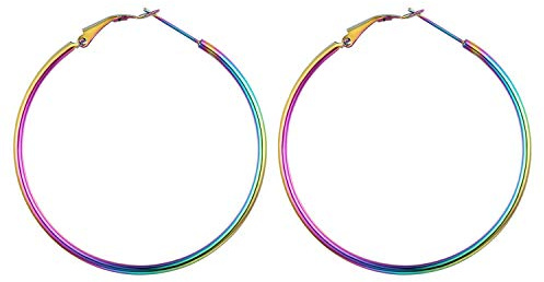 JewelryWe Creolen Damen Große Edelstahl Hochglanz Poliert Ohrringe Ohrpiercing Ohrstecker Silber Gold Rosgold Schwarz 30, 40, 45 mm