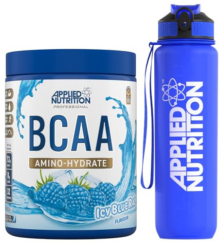 Applied Nutrition Bundle: BCAA Powder 450g + Lifestyle Water Bottle 1000ml | Branched Chain Amino Acids BCAAs Supplement, Intra Workout & Recovery (450g - 32 Servings) (ICY Blue Raz)