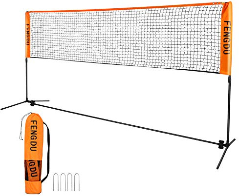 Portable Badminton Net Set, Adjustable Height Tennis Net, Kids Volleyball,Soccer Net Easy Setup Nylon Sports Net with Poles for Backyard, Indoor, Outdoor, Beach (Black/Orange, 10FT)