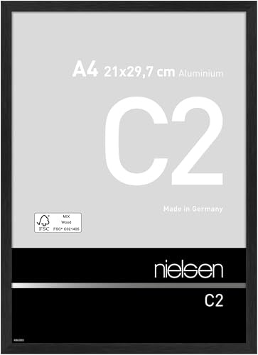 nielsen Aluminium Bilderrahmen C2 Vision, 21 x 29,7 cm (A4), Schwarz | Aluminium Dokumentenrahmen im Hoch- & Querformat zum Aufhängen Schwarz gebürstet bruchsicheres Kunstglas