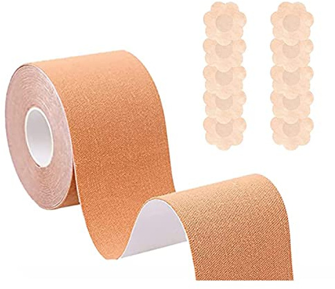 Cinta De Pecho,Sujetador Invisible,Cinta de Pechos para Levantar,con 5 Pares de Cubiertas para pezones,Sujetadores adhesivos para mujer,Cinta de elevación DIY para Copas A-G