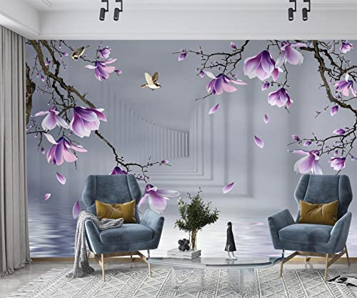 XAONUO Blumen Wandbild Fototapete 3D Effekt 140X70Cm Lila Mode Blumen Fototapeten Vlies Tapeten Wandtapete Vliestapete Wandbild Wand Schlafzimmer Wohnzimmer Büro Küche