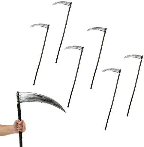 Halloween Scythe Fancy Dress - Pack of 6 - Deluxe Grim Reaper Costume Accessory - Adults 51/130cm Scream Prop Halloween Fancy Dress Accessory