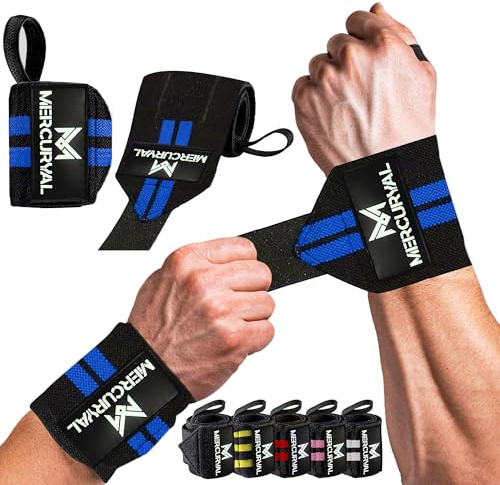 MERCURYAL 2 Muñequeras Gym - Muñequeras Crossfit - Accesorios Fitness - Muñequeras Deportivas Unisex (Negro/Azul)