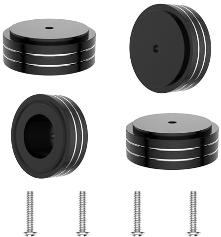 Brollitest 4 Stück Aluminium Füße 58mmx22mm Absorber Lautsprecher Schwingungsdämpfer High End Lautsprecher Füße HiFi Absorber Füße Mit 4 Schrauben und Anti-Rutsch-Ringen (Black)