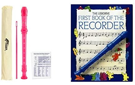 TIGER REC7-PK Descant/Soprano School Recorder with Bag, Cleaning Rod and Fingering Chart, English/Baroque Fingering - Pink & FIRST BK RECORDER (1st Music Series)