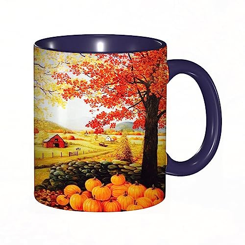 DHAEY Mug porcelaine fine Automne Arbre Citrouilles Récolte Maison |Mug humour pour collègue, amis, copains, frères et soeurs |Mug original avec