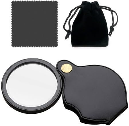 1 Stück Lupe Klein, 15-fache Taschenlupe mit 1 Reinigungstuch und 1 schwarzer Aufbewahrungstasche, Faltbare Leselupe, Tragbare lupen, Lupe mit Schutzhülle, für Lesen Bücher, Zeitungen, Landkarten