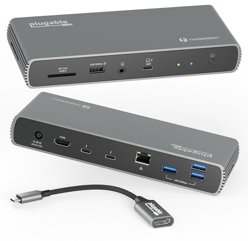 Plugable Thunderbolt 4 Docking Station | TAA-Compliant Dual Monitor Laptop Dock for Mac & Windows | 3x Thunderbolt Ports, USB-C to HDMI Adapter, 100W PD, 2.5Gb Ethernet, 4x USB-A 10Gbps (TBT4-UDX1)