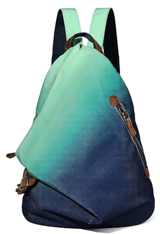 Retro Segeltuch Rucksack Canvas Vintage Rucksäcke Echtleder Daypack Reisetasche Schulterrucksack für Herren Damen（Blue+GrayishGreen）