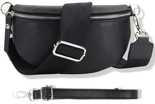 Blade Bauchtasche Damen Echtleder, stylische Gürteltasche Damen mit 2 gemusterten und Leder abnehmbaren & verstellbaren Breiten Gürteln, Crossbody Bag Damen, Hochwertige Brusttasche für Frauen