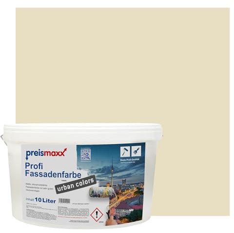 Preismaxx Profi Fassadenfarbe urban colors, bunte Außenfarbe, beige, grünbeige, green-beige 10L, matte, wasserabweisende Aussen-Dispersion, hohe Wasserdampfdurchlässigkeit