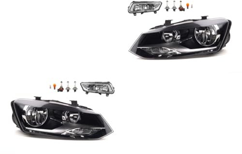 Johns, Scheinwerfer Satz Halogen Front passend für VW Polo 09 6R 06/2009-03/2014 H7 H7 Links & Rechts + Nebelscheinwerfer + Leuchtmittel