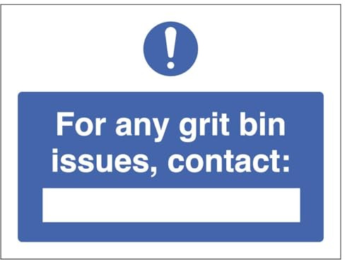 For any grit bin issues contact (blank space) (self adhesive vinyl safety label)