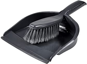 Homéa, Pelle et Balayette Plastique avec Rebord en Gomme Anthracite