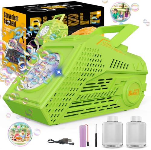 Bombble Automatische Seifenblasenmaschine, Bubble Machine 20000+ Blasen/Min mit Seifenblasenwasser/26 Löchers/2 Blasengeschwindigkeit/Licht, Geschenk für Kinder Hochzeit/Geburtstag/Bühne/Party