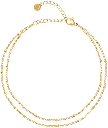 day.berlin Fußkettchen Ava 18k vergoldet | layered Damen Fußkette mit kleinen Kugeln, 22cm + 5cm variable Länge, 316L Edelstahl nickelfrei und wasserfest