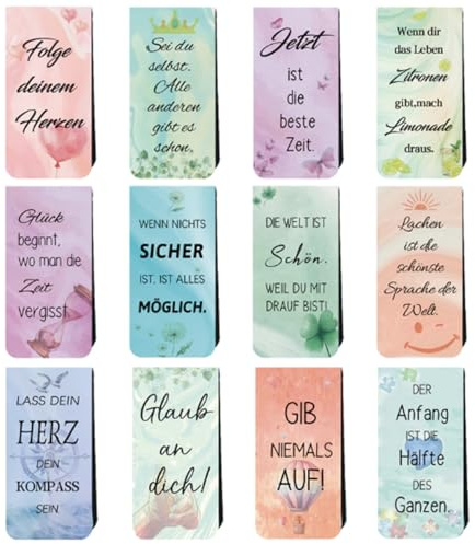 12 Stk Lesezeichen Magnetisch Inspirierende Zitate, Neujahrsglücksbringer Weihnachtsgeschenke Ermutigende Sprüche,Kleine Geschenke Magnetische Lesezeichen für Buchliebhaber,Studenten,Kinder,Erwachsene