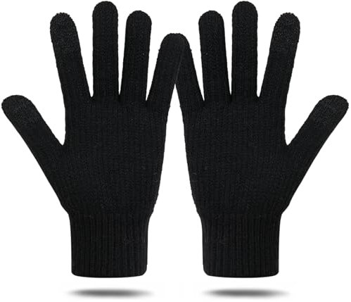 ZEROFAFA Damen Winter Warm Touchscreen Handschuhe Thermo Winterhandschuhe Fleece Strickhandschuhe Elastische Manschette Winter Handschuhe Outdoor Sport für Damen und Herren (schwarz)