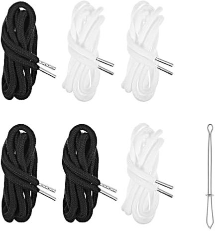 AOZUO 6PCS Drawstring Cords Replacement, 51.1in Replacement Clothing Drawstring Waist String Hoodie Hood Cord with 1 Easy Threader for Shorts Pants Sweatpants Sweatshirt Jackets Coats (Black, White)