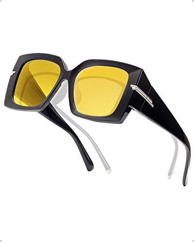 QTYQWC Große Nachtsichtbrille für Damen, zum Autofahren, mit polarisierten gelben Gläsern LN7519