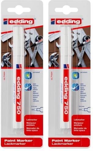edding 750 Lackmarker - weiß - 1 Stift - Rundspitze 2-4 mm - Lackstift zur Markierung und Beschriftung von Metall, Glas, Stein oder Kunststoff - hitzebeständig, permanent, wisch- und wasserfest